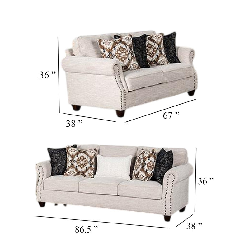 Ensemble de canapé et causeuse 2 pièces Serra, 9 coussins décoratifs, polyester grège Serra