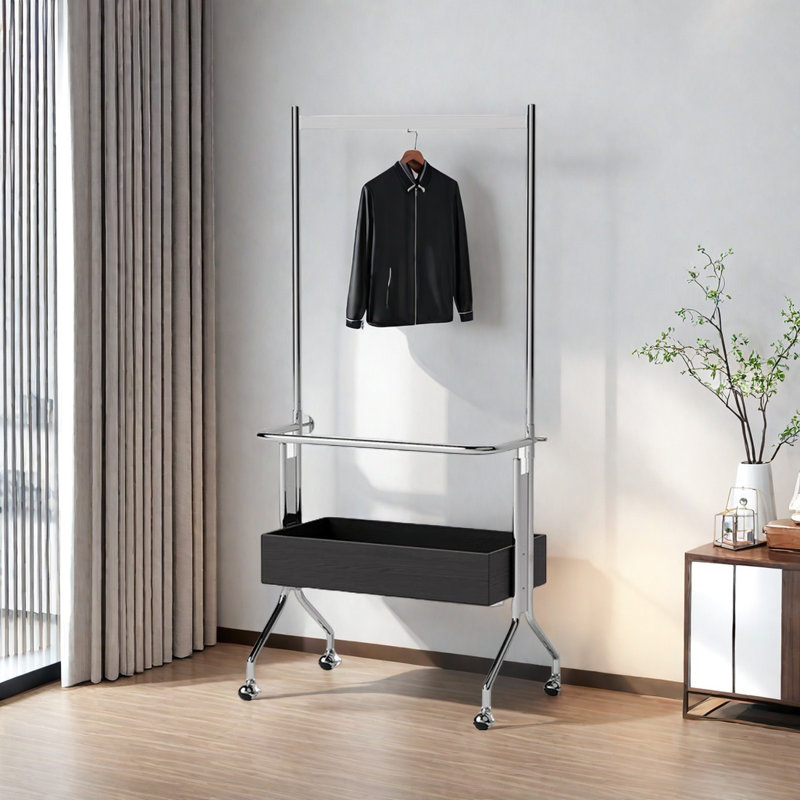 Bottom Stainless Steel Coat Rack 360° Wheels, Black
