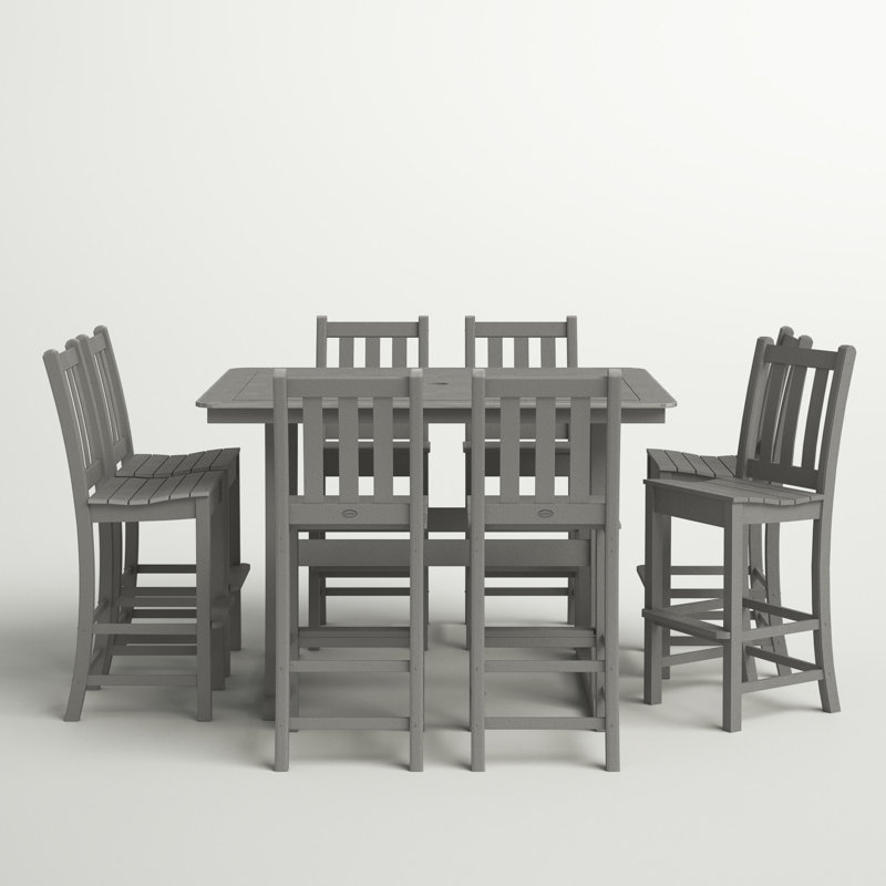 Traditional Garden 9-Piece Nautical Trestle Bar Set, Slate Gray