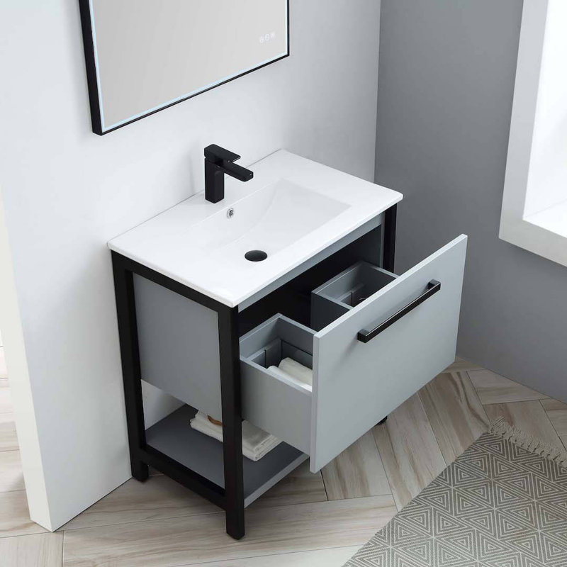 Meuble-lavabo simple 30 po avec lavabo, Gris mat