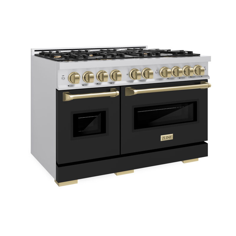 ZLINE Autograph 48" Classic Double Oven Gas Range w/ Black Doors & Bronze Accents, Champagne Bronze