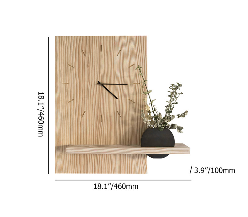 Horloge murale Japonaise en bois naturel avec vase noir Decor