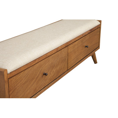59" Beige and Brown Upholstered Polyester Blend Bench with Drawers