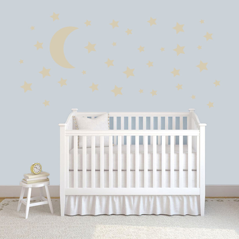Adhésif décoratif lune et étoiles, Beige