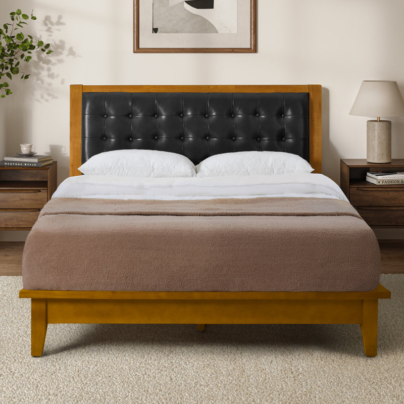  Lit plateforme Aviannah Mid-Century, Très grand, Noir