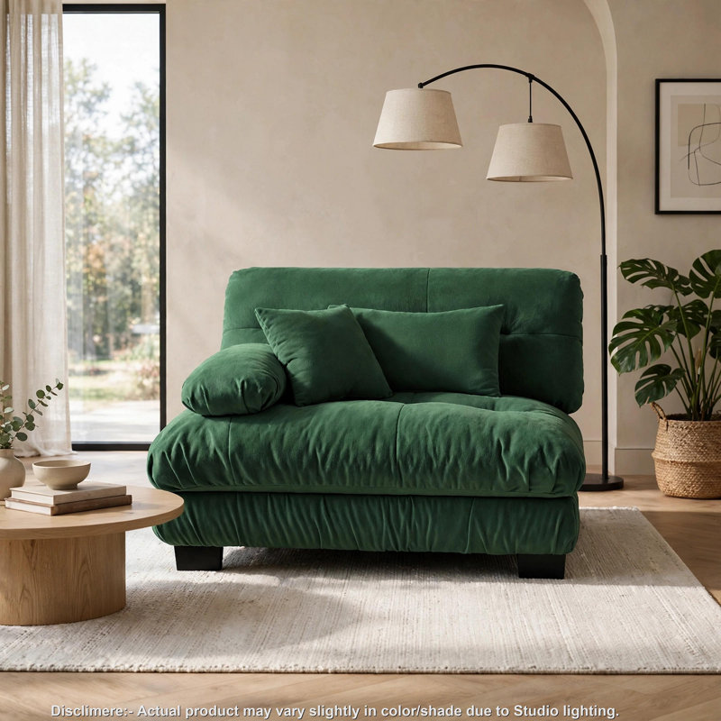 Canapé modulaire Erico avec coussins et accoudoirs LSF, chenille verte de 119 cm