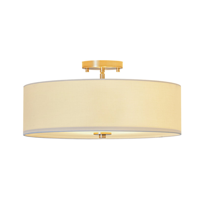 4 - Light Linen Round Fabric Drum Semi Flush Mount, Nickel