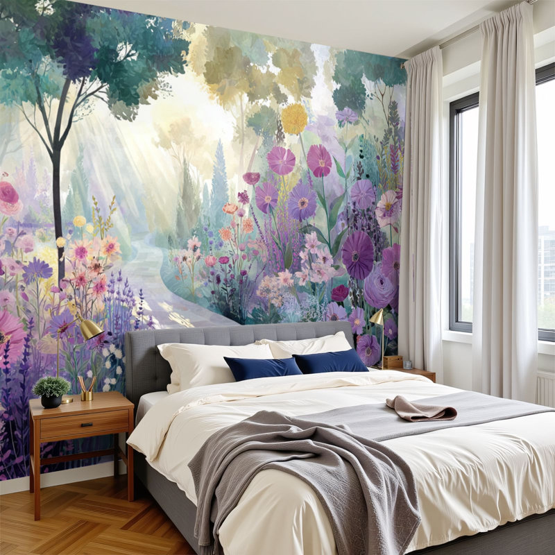 Papier peint adhésif à motif de feuilles délicates Boho, L 144 po x l 100 po