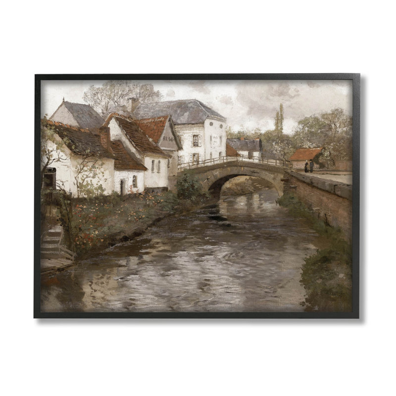 Art classique de giclée de paysage de quartier classique par lettrage et doublure, Giclée encadrée noir minuit