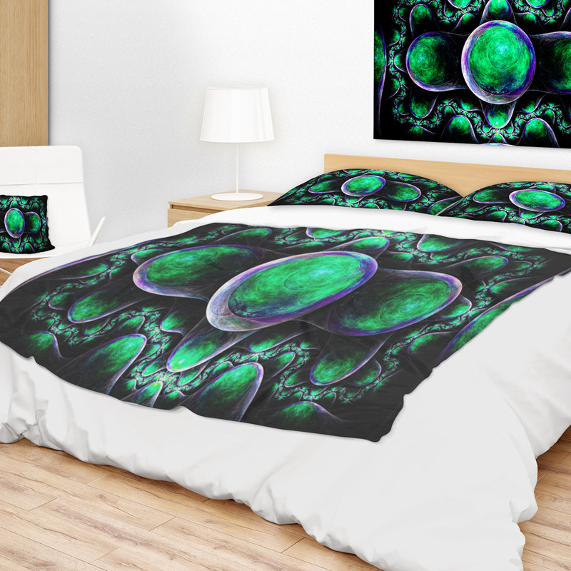  Couverture abstraite fractale exotique, L 59 po x L 71 po, Vert/noir
