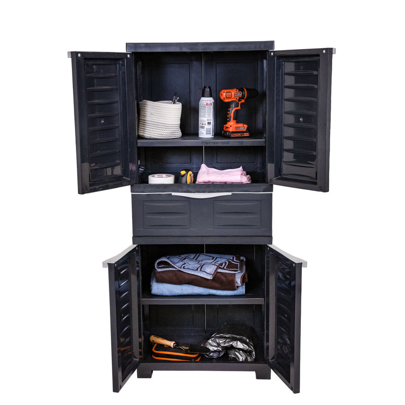Storage Cabinet with 2 Adjustable Shelves and Center Drawer, Charcoal