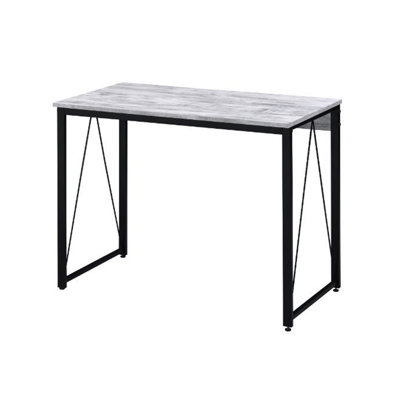 Rectangular Writing Desk with Metal Base, Antique White and Black