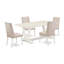L'ensemble de table de salle à manger 5 pièces comprend une table en bois et 4 chaises de cuisine en lin crème avec dossier haut - Lin brossé blanc.-381705865-381705866