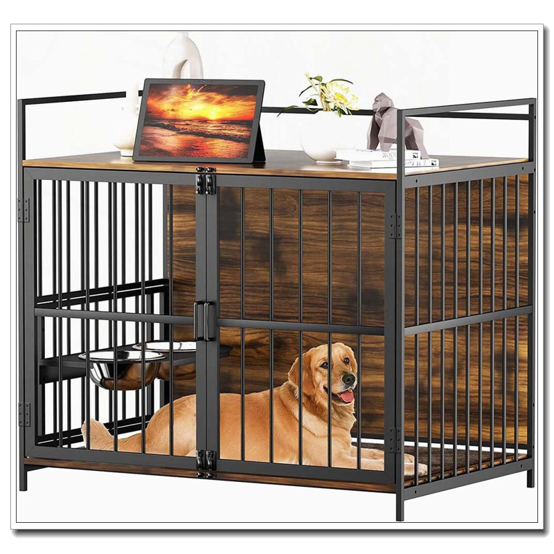 Caisse pour chien robuste de style meuble avec mangeoire intégrée