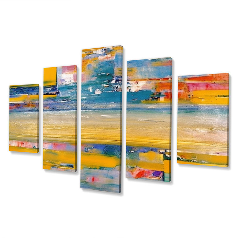 «Every Little Ocean Sunset Abstract Expressionism», art mural abstrait, salon, 5 panneaux