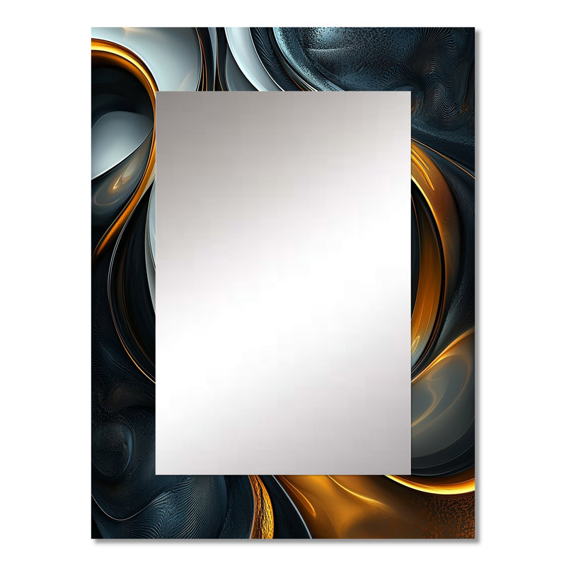 Swirl Abstract In Gold And Black Tones I - Abstract Painting Decorative Wall Mirror, Modern Mirror, Printed Metal Art