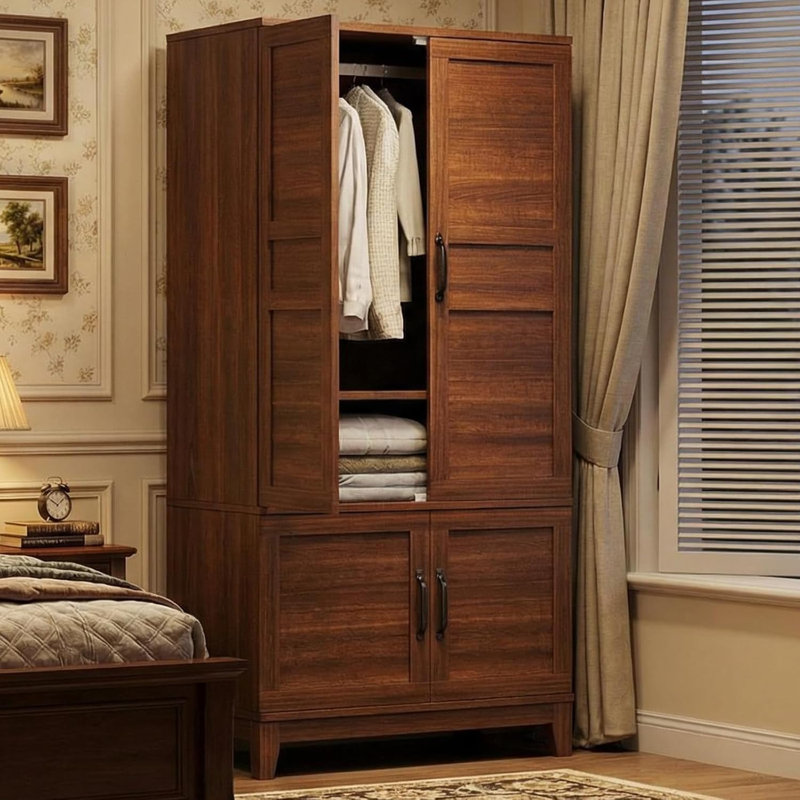 Armoire garde-robe de 72 po de hauteur à 4 portes avec tablettes réglables et tringle, armoire de rangement robuste