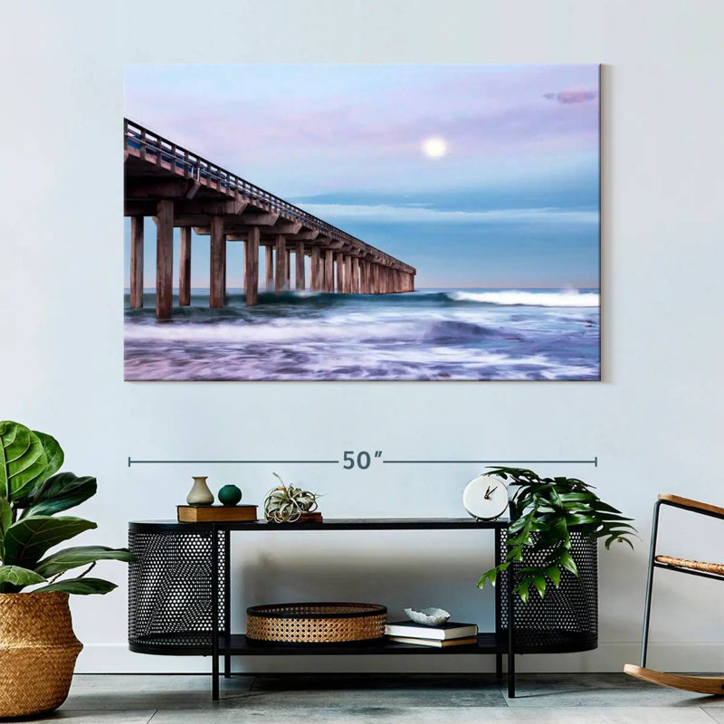 Plein lune au-dessus de Scripps Pier, H 34 po x l 51 po