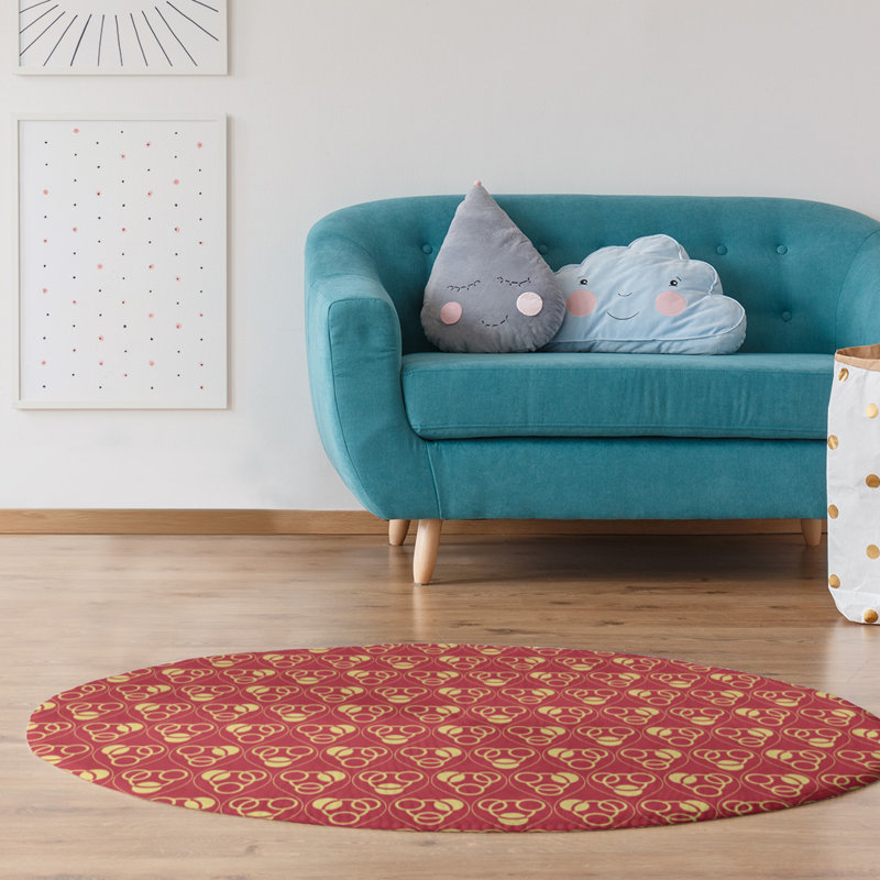 Tapis de zone rouge/orange cercles/vagues, Rond 5 pi