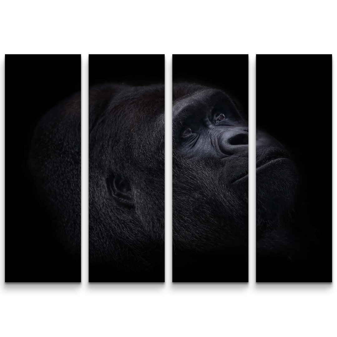 4-tlg. Leinwandbilder-Set Dunkles Portrait eines Gorillas