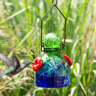 Glass Hanging Hummingbird Feeder