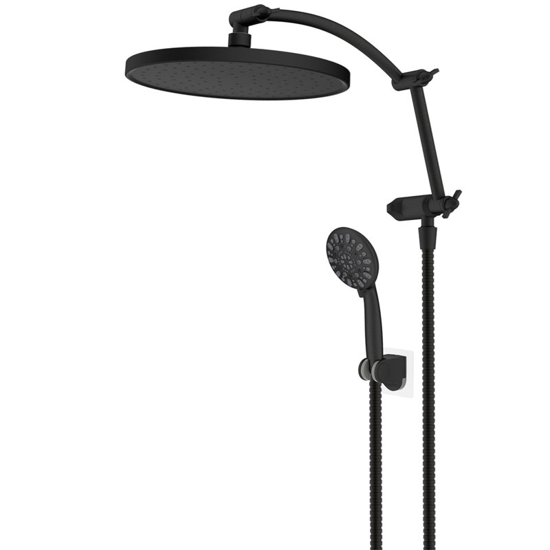 10-Inch Rainfall Shower Head With High-Pressure Handheld Spray, 16-Inch Adjustable Curved Shower Arm Extension, 7 Spray Settings, 71-Inch Hose & Sticky Shower Holder