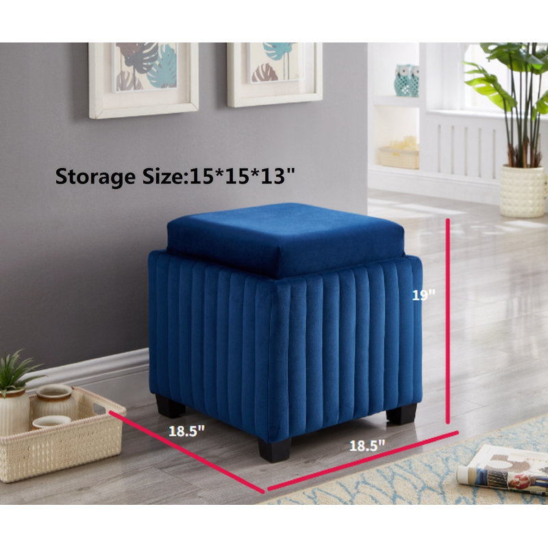 1 banc de rangement rembourré en tissu, Bleu marine