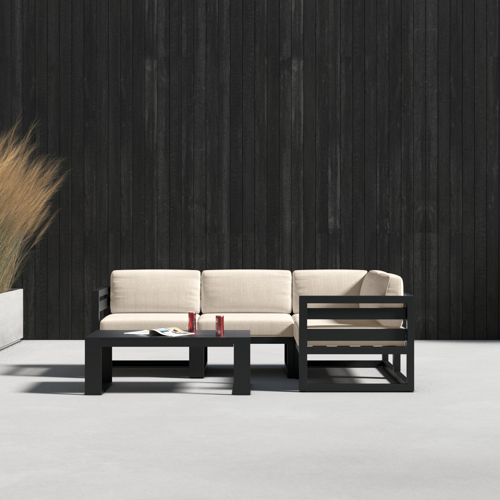 Smith 5 Piece Sectional Seating Group with Sunbrella® Cushions, Canvas Flax, Black