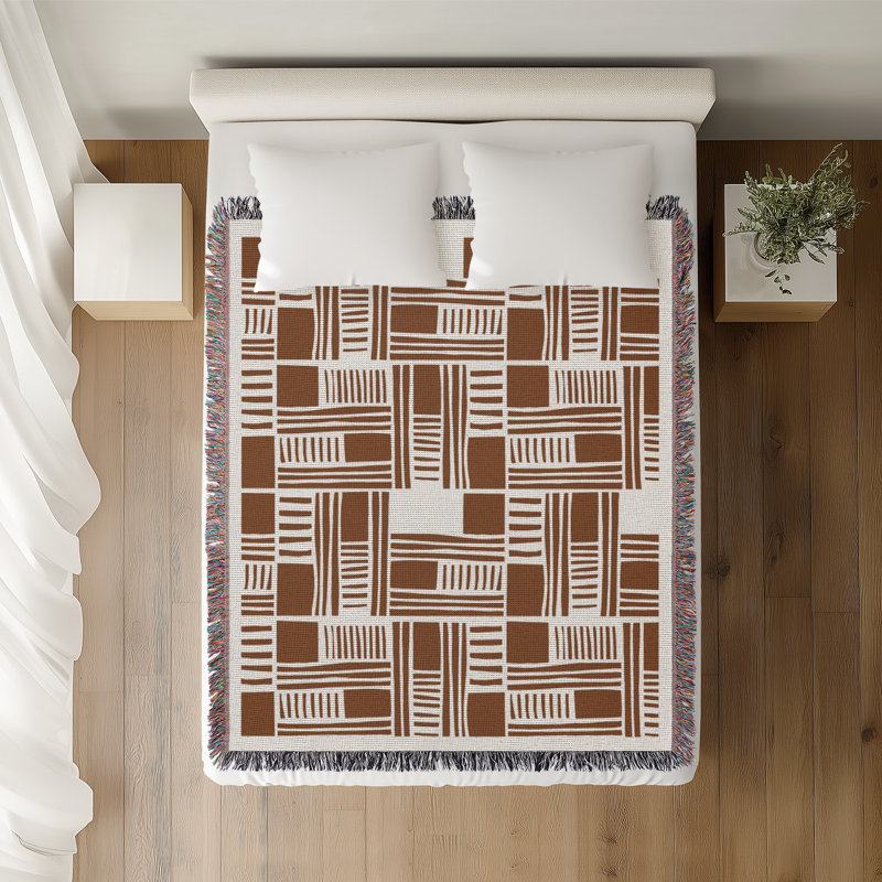 Anala Abstract  Cotton Throw Blanket, Rust Brown, 60x80