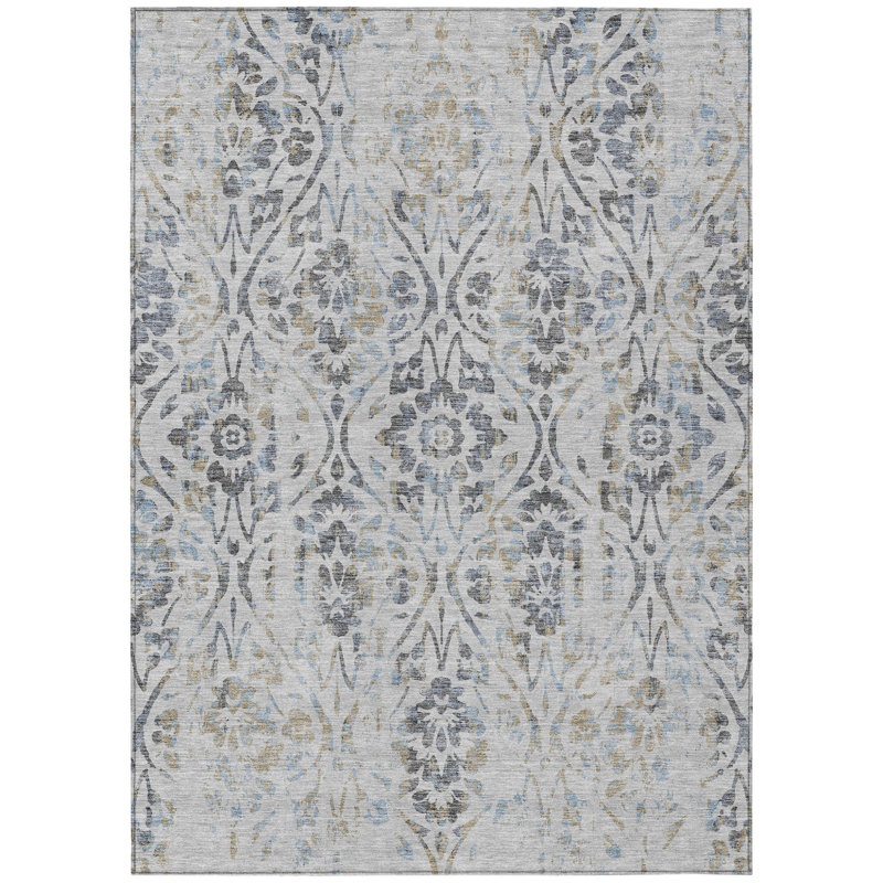 Tapis extérieur lavable floral noir et vert 9 pi x 12 pi