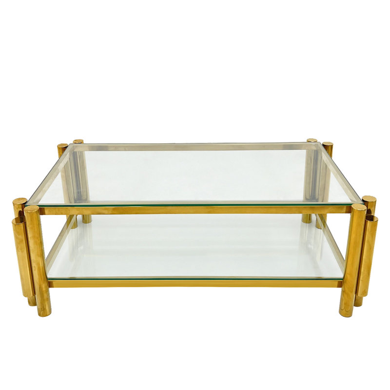 Table basse en verre trempé transparent à double couche en or - Mobilier moderne de style maison et bureau