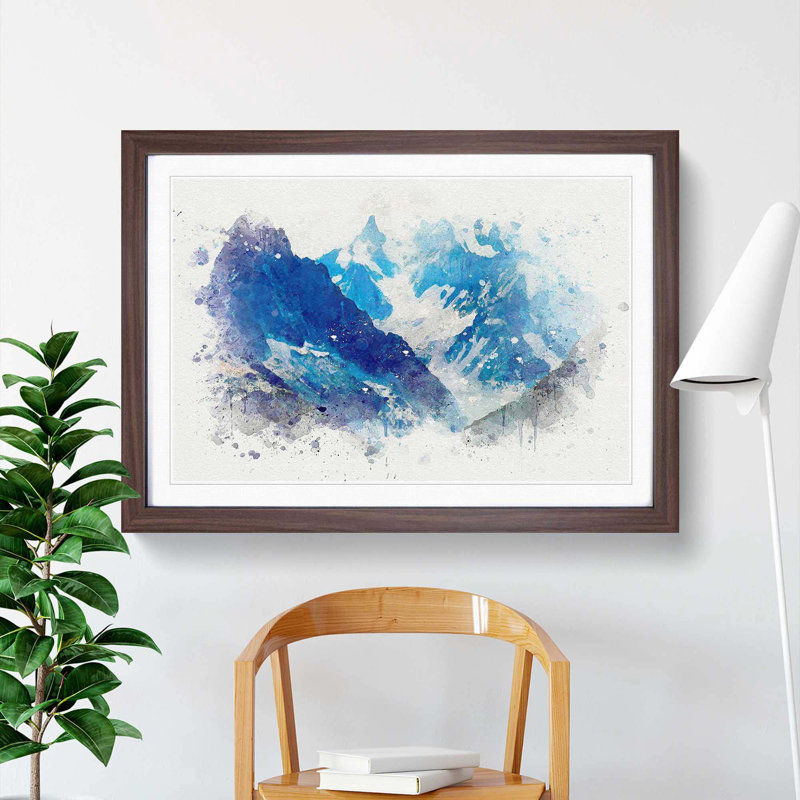 Mountains in Lac Blanc Chamonix in Abstract - Framed Print, 62cm H x 87cm W x 2cm D, Walnut Framed