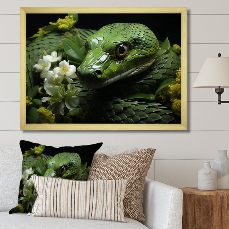 «Snake Serpentine Whispers», reproduction d'art sur toile, H 16 po x l 32 po x P 1 po, Cadre simple noir