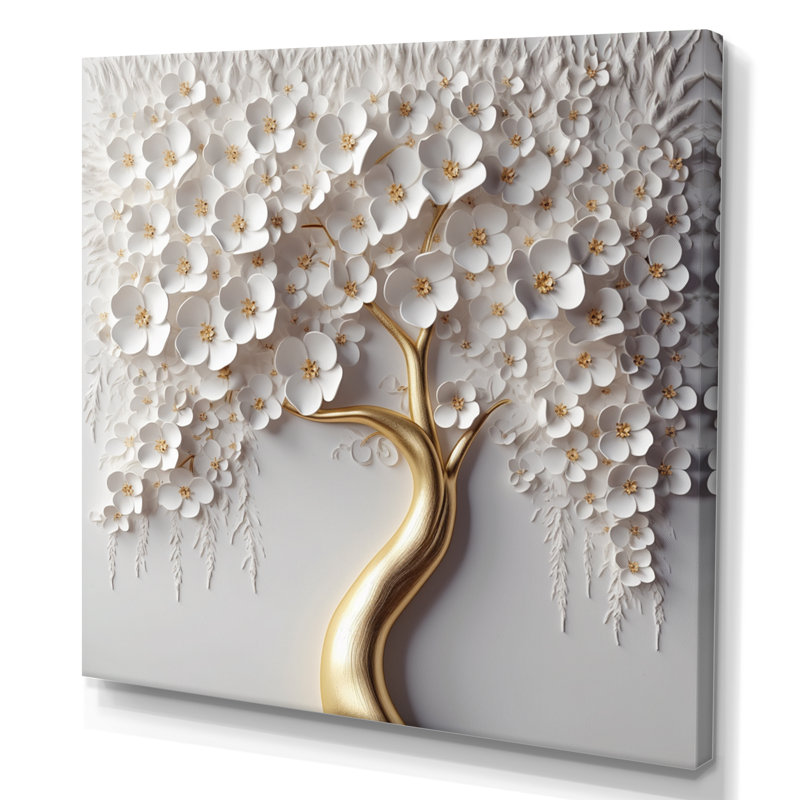 Arbre routinier, arbre d'orchidées blanches - Jardin des branches, H 30 po x l 30 po, Toile tendue, No Frame