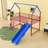 Metal House Twin Loft Bed With Slide, Curtain Set, Guardrails And Ladder-1516796782