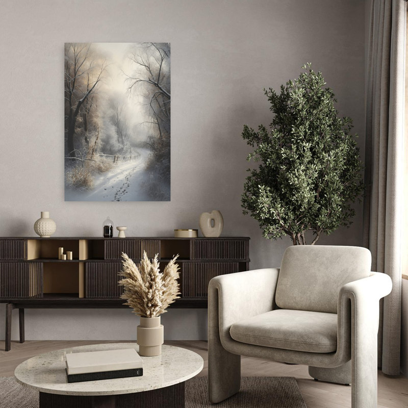 «Enchanting Snowy Path Peaceful Rustic Serene Forest Nature», art mural, H 36 po x l 24 po