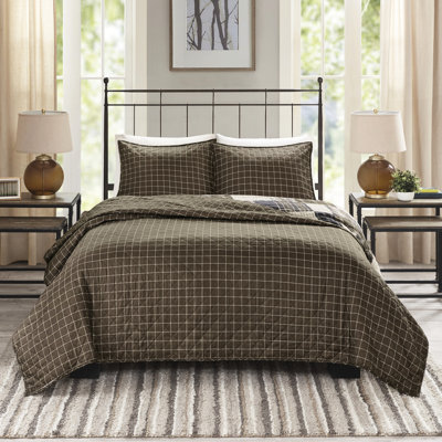 Ensemble de literie pour courtepointe 3 pièces - noir / brun, réversible, rembourrage en coton, bordure de chambre à coucher lit double