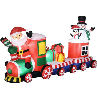Inflatable Christmas Train With Santa, Snowman & Penguin – Festive LED-Lit Outdoor Yard Decor For Holiday Cheer