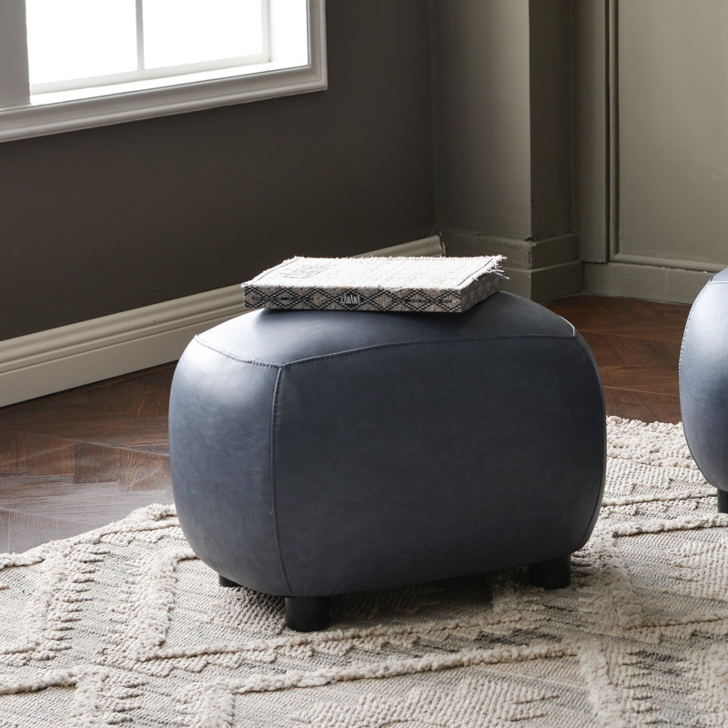Overstreet 23" Wide Faux Leather Upholstered Ottoman, Navy