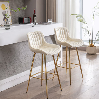 Tabouret de bar en velours avec repose-pieds chromé, ensemble de 2