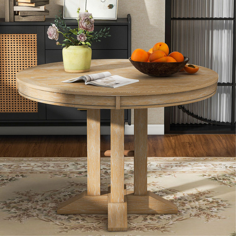 Table ronde extensible pour table de salle à manger Farmhouse, Bois naturel délavé