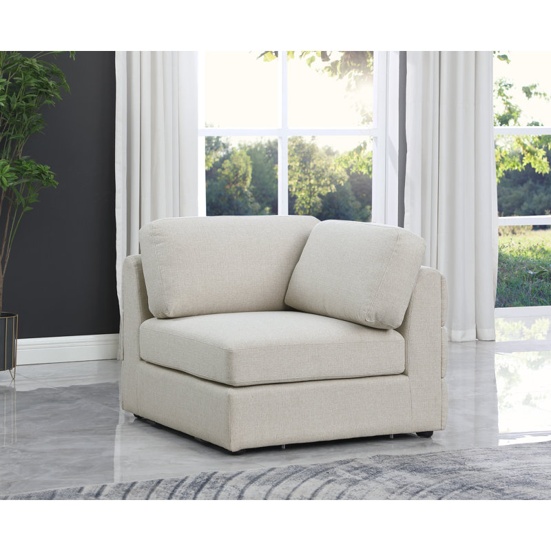 Fauteuil d'angle modulaire en lin de 38 po de largeur, Tissu beige texturé en lin