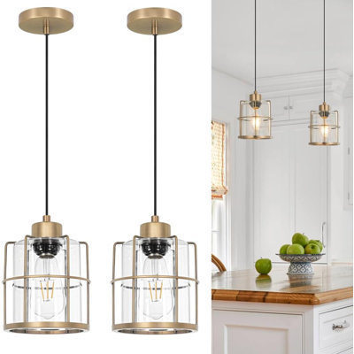 Industrial Black Pendant Lights Kitchen Island, Glass Bathroom Pendant Light Set of 2