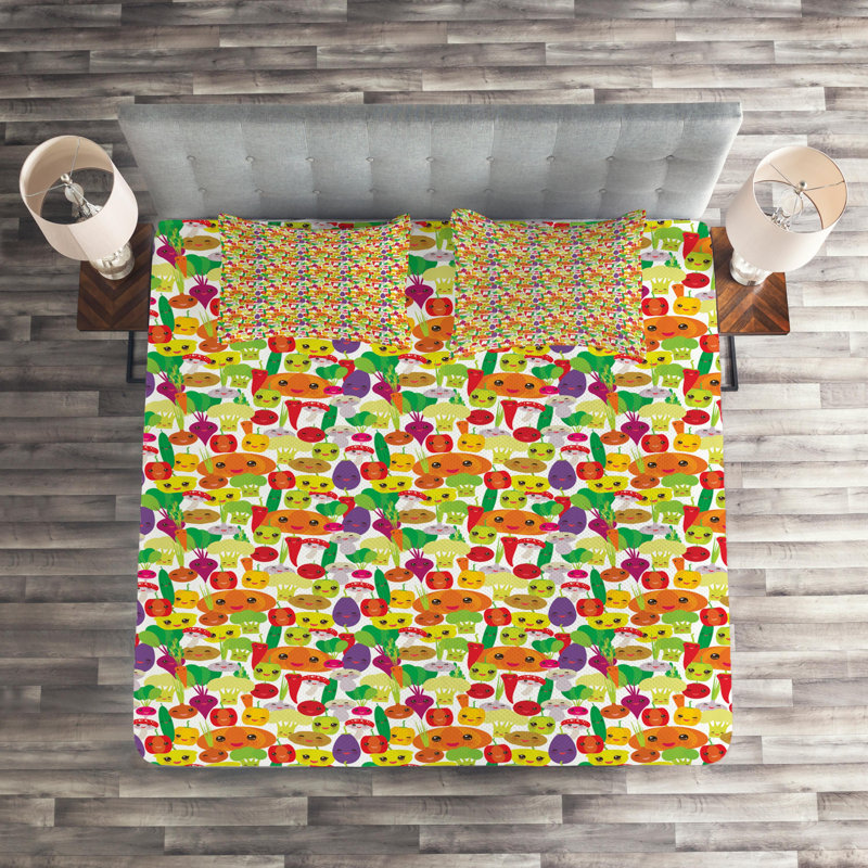 Vegetables Polyester Coverlet, King Bedspread + 2 Shams