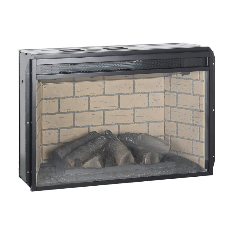 Infrared Quartz Woodlog Fireplace Insert with Brick Design, 18.1" H x 27.2" W x 8.2" D