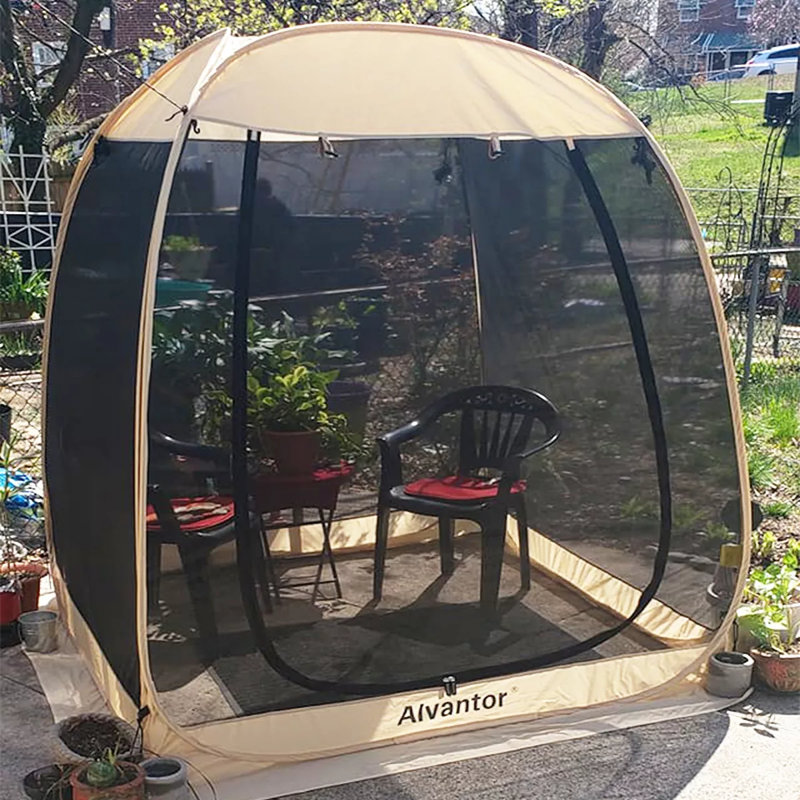 Beige Fiberglass 6' x 6' Pop Up Patio Gazebo with Screen Room