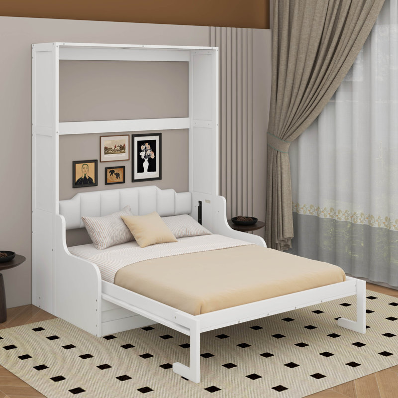 Grand lit escamotable mural avec coussin, Blanc