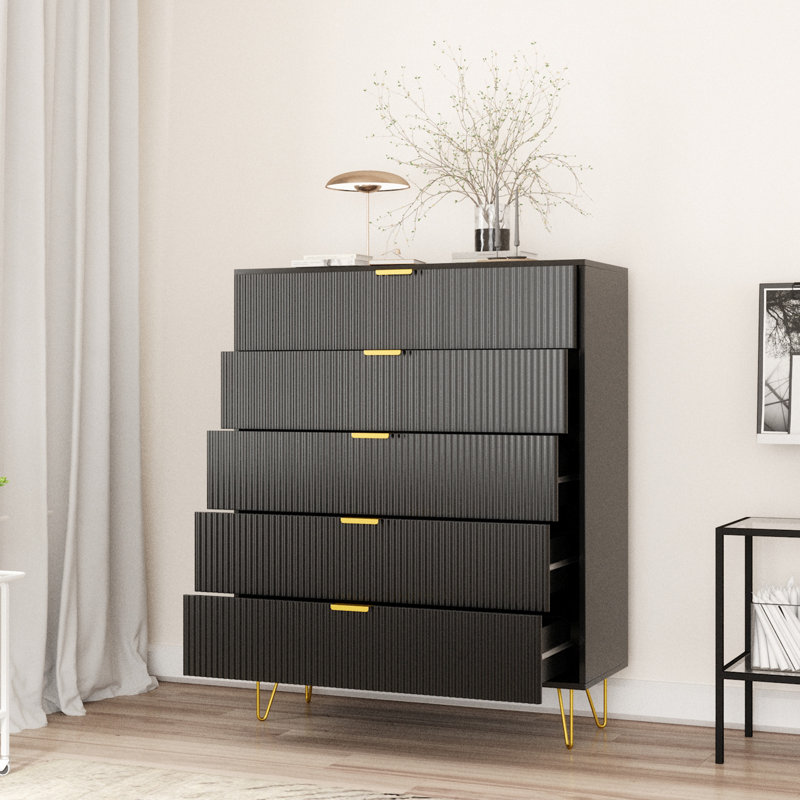 Commode 5 tiroirs Scaggs, Noir, noir, noir, noir