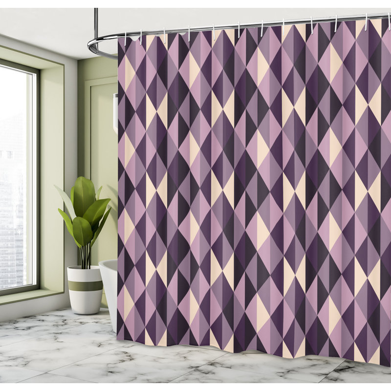 Geometric Shower Curtain with Hooks Included, 70" H x 69" W