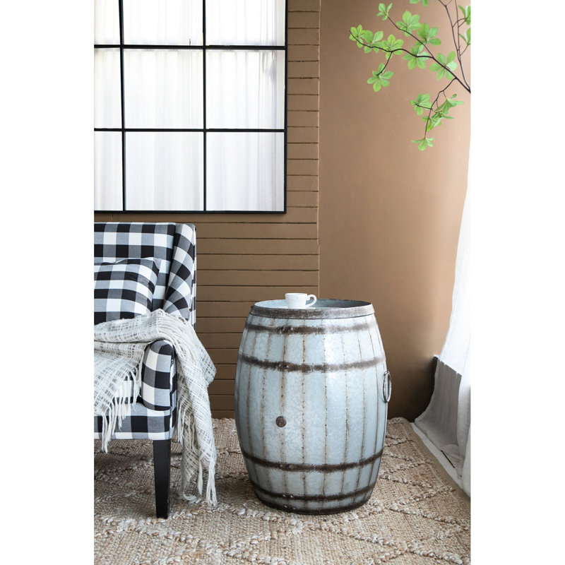 22.5X22.5X26 Inches Drum Side Table With Spacious Hollow And Removable Lid, Galvanized Gray Finish Rustic Design, Ideal For Shabby - Chic Decor Ideas Suitable Style
